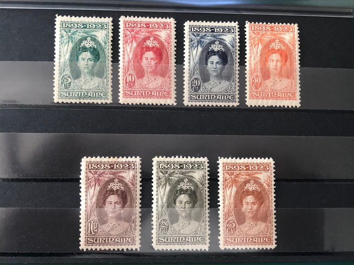 Suriname 1923 - Government jubilee Wilhelmina - Yvert 100/106