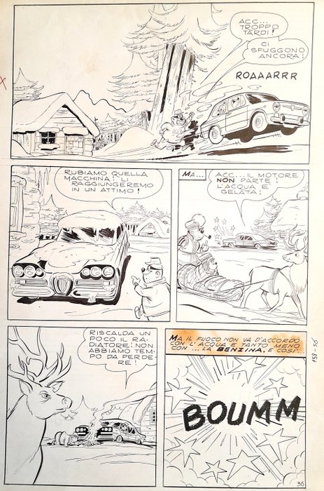 Topolino - Unico - Pagina a fumetti originale di Giovan Battista Carpi da Disney Topolino 458 - Page volante - Exemplaire unique - (1964)