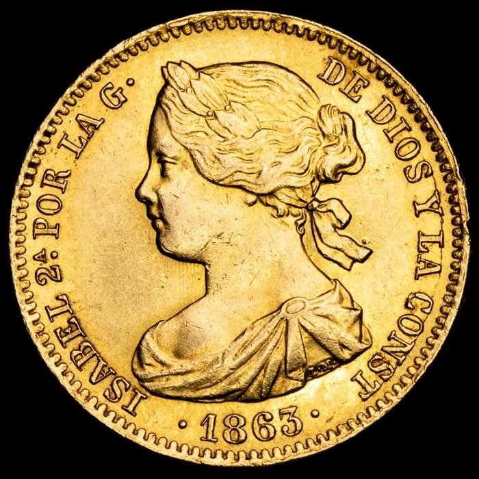 Spain. Isabel II. 100 Reales - Madrid, 1863.