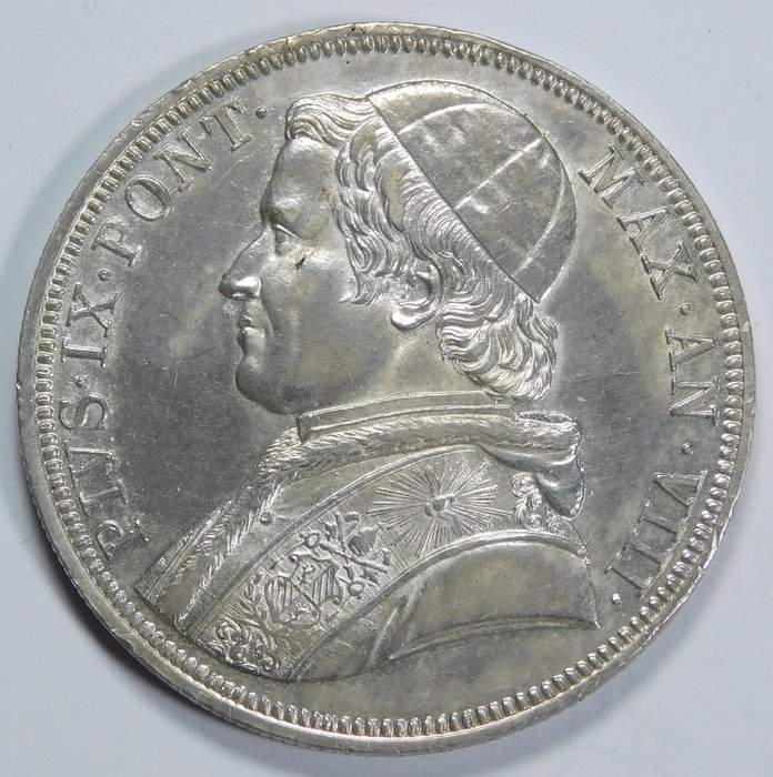 Italië, Pauselijke Staat. Pio IX (1846-1870). Scudo 1853 Roma A. VIII