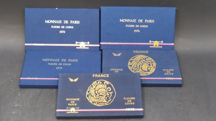 France. Set di 5 scatole - Monnaie de Paris - FDC. varie date 1974-1975-1976-1977-1978