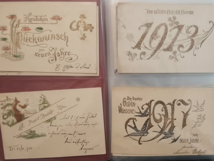 Allemagne, Autriche, France - Cartes postales de salutations - Album de cartes postales (Collection de 200) - 1900-1910