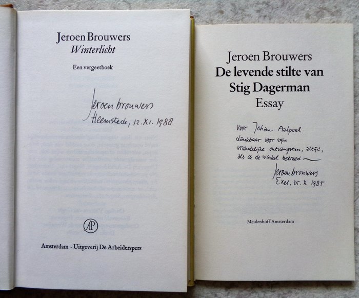Gesigneerd; Jeroen Brouwers - De levende stilte van Stig Dagerman [Met opdracht] / Winterlicht - 1984/1985