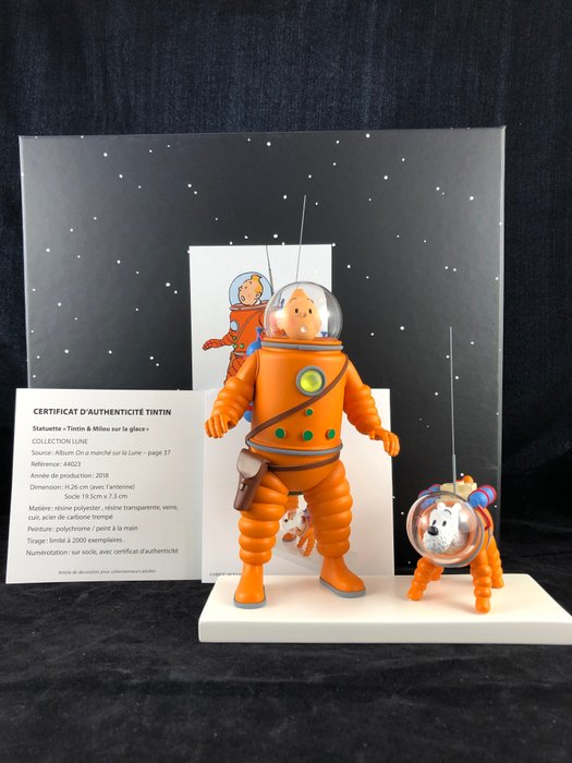 Tintin - Statuette Fariboles/Moulinsart 44023 - Tintin et Milou cosmonaute sur la lune - Collection lune - Erstausgabe - (2018)