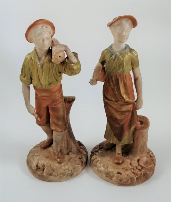 James Hadley - Royal Worcester - Figurine(s), Woodsman and his Wife (2) - Art Nouveau, used for sale  