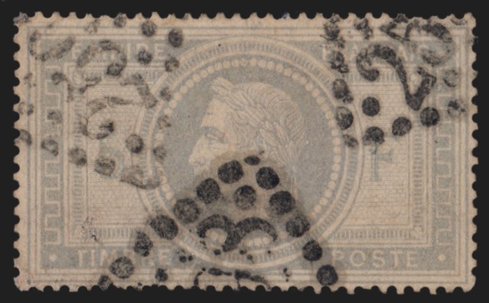 France 1869 - Napoleon with laurels, 5 Francs grey-purple, cancelled - Yvert n° 33