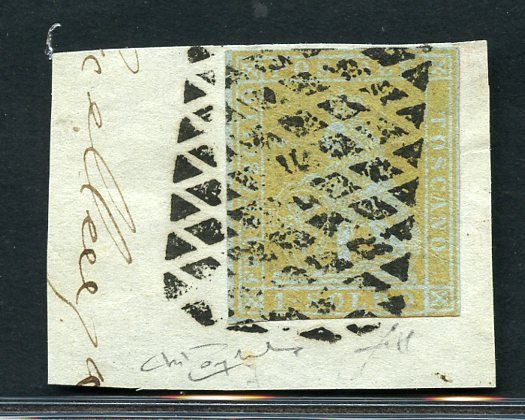 Italiaanse oude staten - Toscane 1851 - Marzocco lion – 1 s. lemon yellow on cut out - Sassone N. 2a