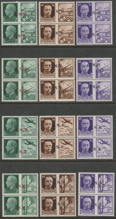 Garde nationale républicaine 1944 - War propaganda, issue of Br. vertical pairs of the 2nd + 3rd type, complete set, intact and very - Sassone n.13/II-III //24/II-III