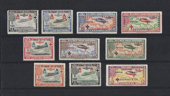 Espagne 1927 - Red Cross airmail complete set - Edifil 363/372.