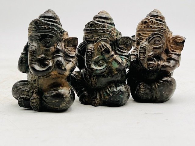 Set 3 statue di Ganesha in bronzo - Ascolta - guarda - taci (3) - Bronzo