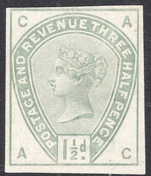 Great Britain - 1½d Imperf Colour Trial In Green on White paper, - Sg 188