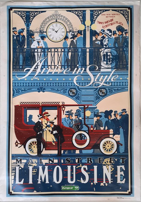 Euro Disneyland Paris - Original Ride poster - Mainstreet Limousine - "Arrive in Style" - (1992)