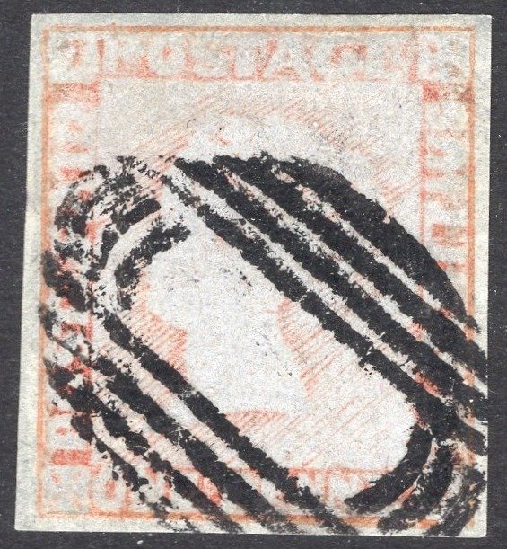 Mauritius - 1848-59 1d Red/Grey paper (worn impression).  A very fine used 4 margin example Sg 16 Cat Value £950
