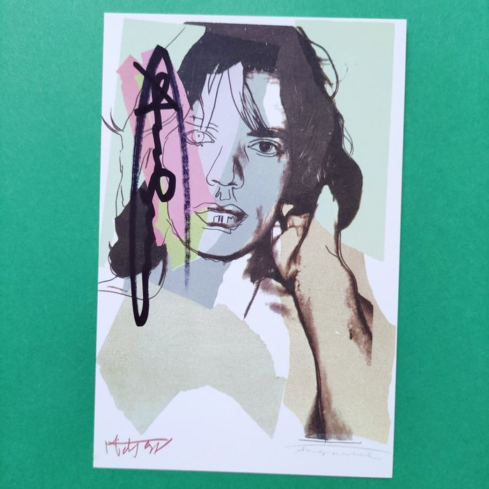 Carte promotionnelle signée (Andy Warhol "Mick Jagger" de 1) - 1975