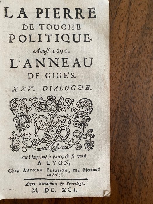 Eustache Le Noble - La pierre de touche politique. L'Anneau de Gigés. - 1691