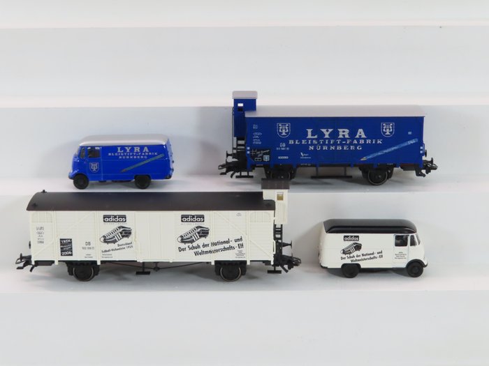 Trix H0 - 24007/24081 - Freight wagon set - museum car 2006 "Adidas" and 2007 "LYRA" - DB