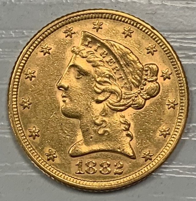 États-Unis. 5 Dollars 1882 S, Liberty Head (8,36 g d'or .900)