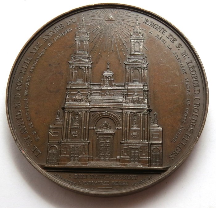 Belgio. Historical Medal 1842 ' Eerste steenlegging van de St. Jozefkerk Brussel.'