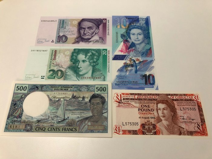 World - 5 better banknotes - Various dates - including replacement