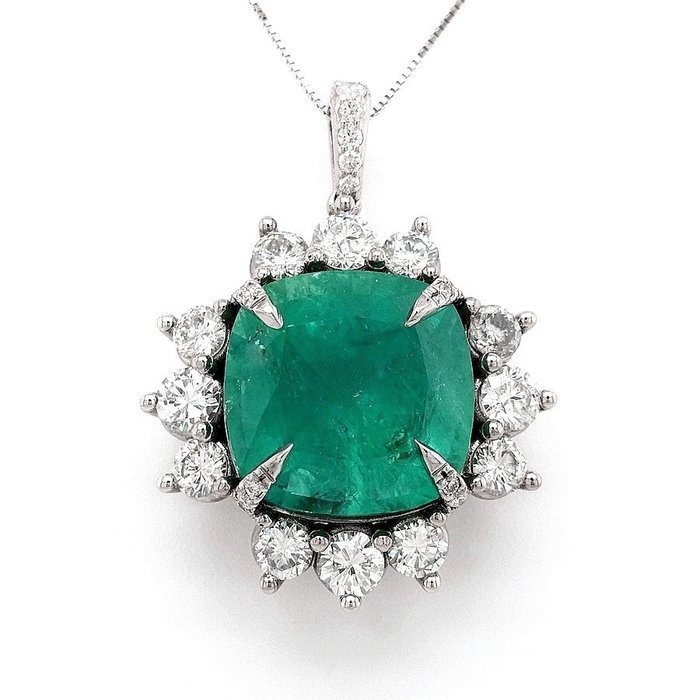 IGI Certificate 11.84ct Emerald and Diamonds - 18 carati Oro bianco - Pendente - ***Nessun prezzo di riserva***