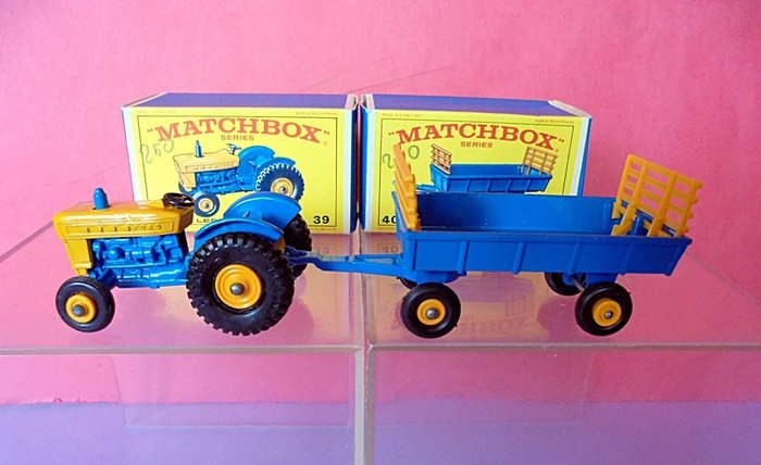 Matchbox - 1:56 - Ford Tractor, Hay Trailer - n°39 en n°40 met originele dozen uit 1967