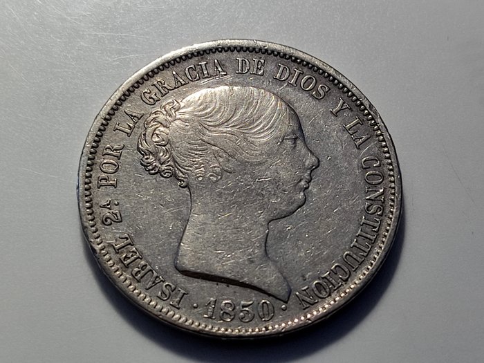 Kingdom of Spain. Isabel II (1833-1868). 20 Reales 1850 Madrid CL. With low point the A of 2nd