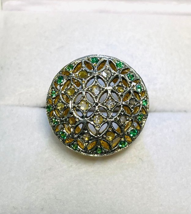 14 carati Argento, Oro - Anello - 0.22 ct Diamanti - Smeraldi