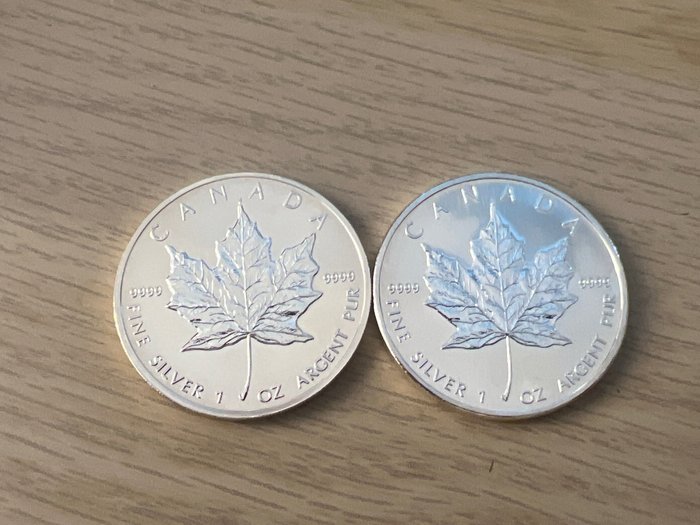 Canada. 5 Dollars 1993/2007 - Maple Leaf 2 x 1 Oz