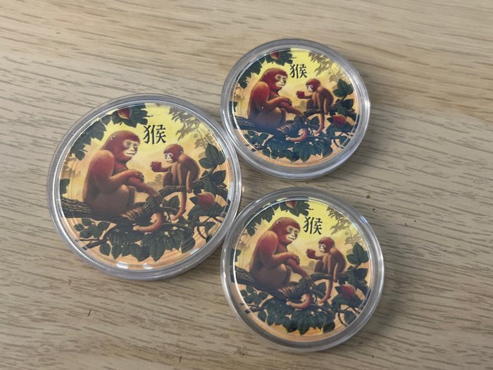 Australia. 50 Cent/ 1 Dollar 2016 - "Year of the Monkey - Colorized - 2 x 1/2 oz and 1 oz