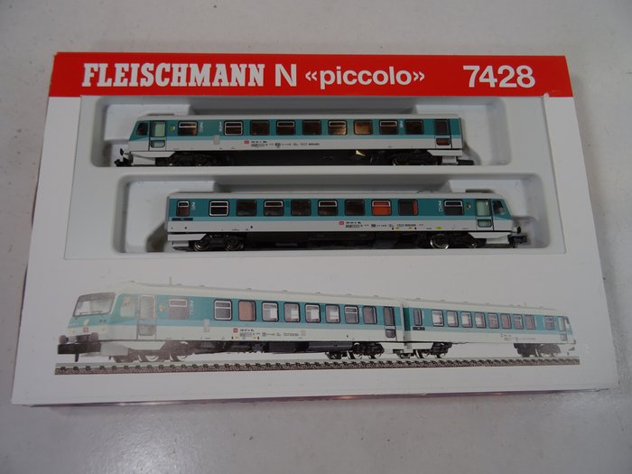 Fleischmann N - 7428 - Automotrice - Automotrice BR 628.2/928.2, 2 pezzi, ciascuno con 4 assi, turchese/grigio chiaro - DB