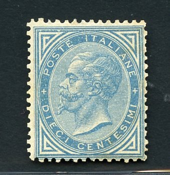 Königreich Italien 1877 - 10 cent. azzurro - nuovo colore - Sassone N. 27