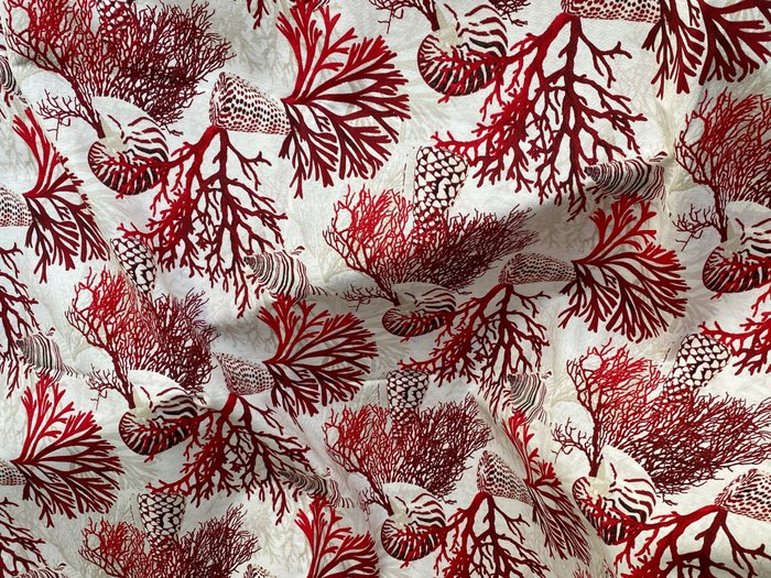 san leucio esclusivo tessuto coralli rossi e conchiglie - Tessuto  - 280 cm - 260 cm
