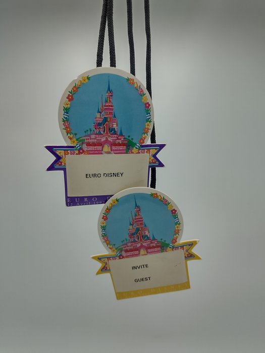 Euro Disney Resort - 2 Invite/Guest Badges- Euro Disneyland - 1st Anniversary - (1993)