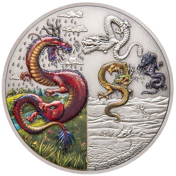 紐埃. 5 Dollars 2019 Dragons Collection - Four Dragon, 2 Oz (.999)