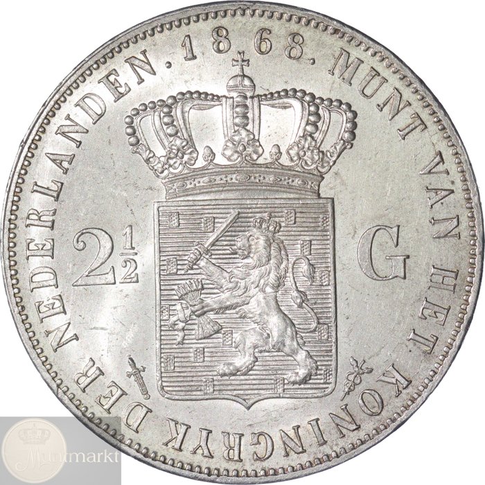 Nederland. Willem III. 2 1/2 Gulden 1868 KWALITEIT