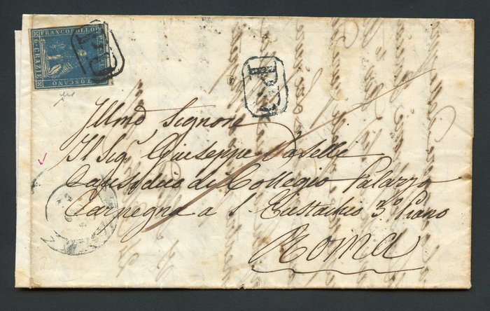 Italiaanse oude staten - Toscane 1857 - 6 crazie light blue on letter with PD cancellation - Sassone N. 15