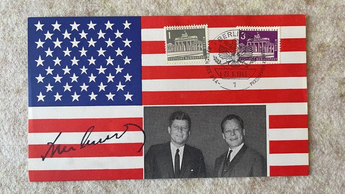 John F. Kennedy - Signed postcard / during his visit in June 1963 in Berlin - 1963