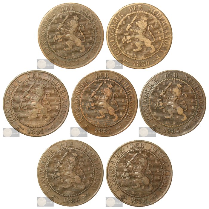 Netherlands. Willem III. 2 1/2 Cent 1877 t/m 1890 compleet (7 verschillende)