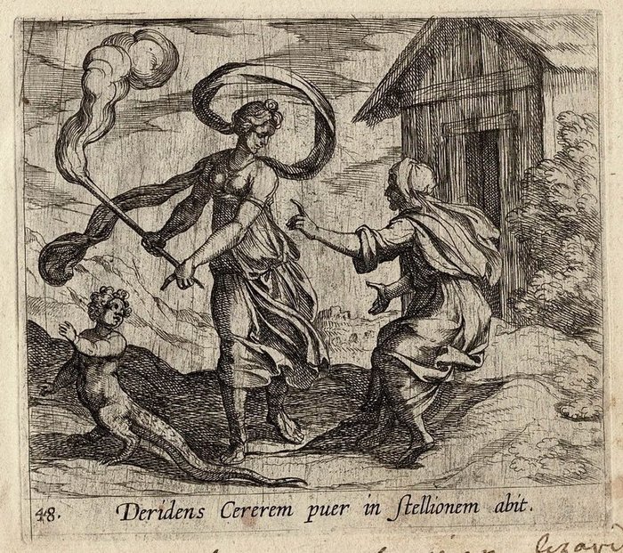 Antonio Tempesta (1555-1630) original - Ceres turns the rude son Ascalabus into a lizard.