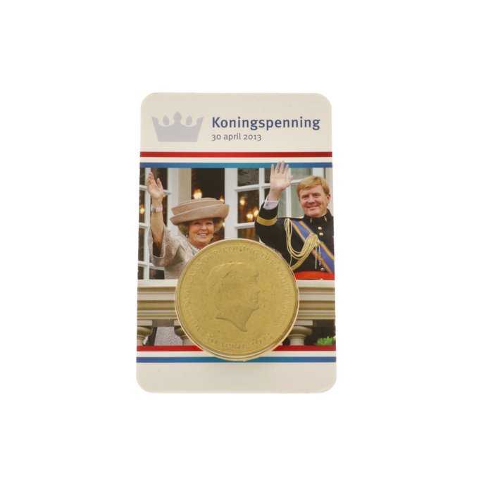 Paesi Bassi, Paesi Bassi, Sint Eustatius. Guglielmo Alessandro. penning in coincard 2013 'Koningspenning 30 april 2013' verguld