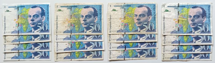 France - Lot 16 banknotes - 50 Francs Saint-Exupéry - Various dates 1992/1997 - Fayette F.72 - Pick 157