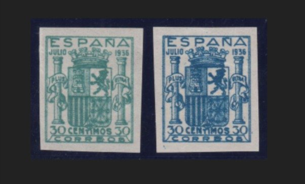 Spanje 1936 - Coat of arms of Spain. Granada issue. COMEX certificate. - Edifil nº NE 56/57