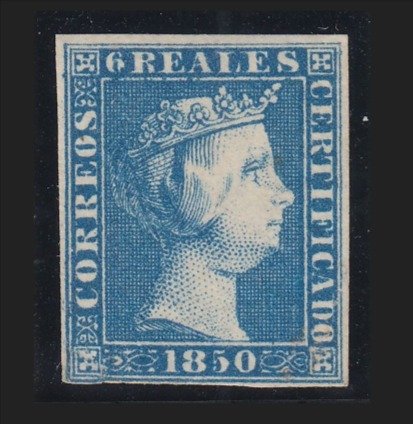 Spanje 1850 - Isabella II. 6 reales, blue. CEM certificate. - Edifil Nº 4.