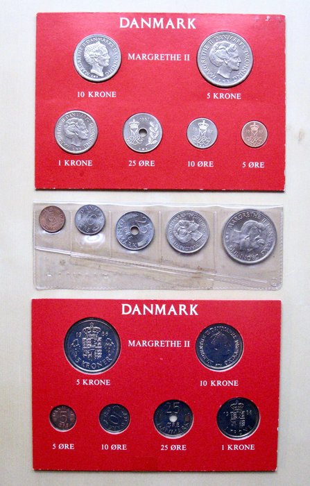 Denemarken. Mint Set 1975 (Rare), 1986 (Scarce) and 1987 (Scarce)