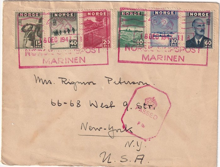 Noorwegen 1943 - 6 valori su aerogramma da Marinen x New York - Unificato