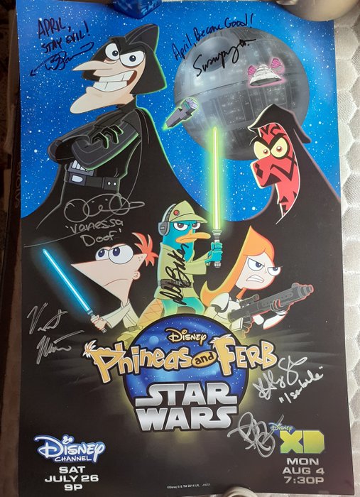 Poster - Signed by 7 authors and voice actors - Disney's Phineas and Ferb Star Wars - Losbladig - Uniek exemplaar - (2014)