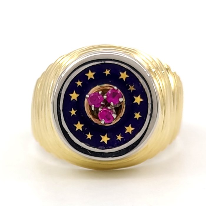 18 kt. White gold, Yellow gold - Ring - 0.09 ct Rubies