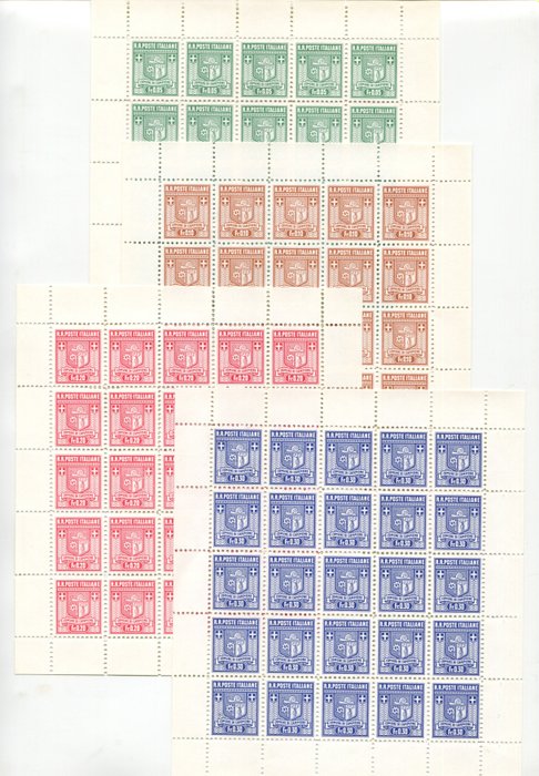 Olaszország - Campione 1944 - 1944-es minta - Címer 4 ív, 25 új példány - sassone 1/4