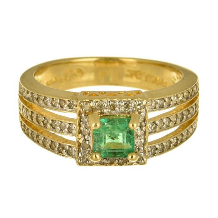 18 kt. Gold - Ring - 0.35 ct Emerald - Diamonds - Catawiki