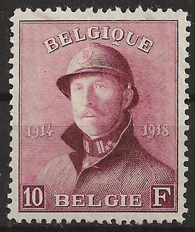 België 1919 - Albert met helm - 10F Wijnrood - perfect gecentreerd - met curiositeit - OBP/COB 178-Cu